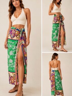 Bailey 44 Colorful Paisley Wrap Maxi Skirt Size Medium
